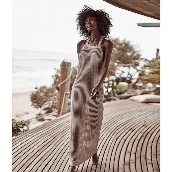 Summersalt‎ Crochet Knit Halter Cover Up Maxi Dress Beige Size XL - Picture 1 of 12